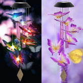 SIX FOXES butterfly solar wind chimes glow at night for garden ambiance.