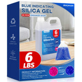 Skaqwuan 6 lbs blue indicating silica gel beads absorb moisture to keep items dry.