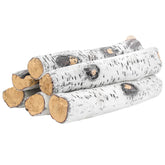 Skyflame birch gas logs set assembly enhances clean, efficient burning for living rooms.