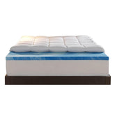 Sleep Innovations dual-layer topper with pillow-top cover for queen beds delivers plush comfort.