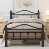 Slumber Haven twin bed frame with vintage headboard adds timeless style and sturdy support.