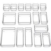 SMARTAKE 16-piece clear drawer organizer in use keeps cosmetics neatly arranged.
