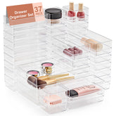 SMARTAKE 37-piece drawer organizer set with four sizes keeps cosmetics neatly accessible.