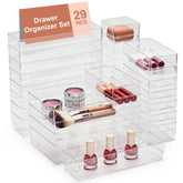 SMARTAKE drawer organizer with four sizes keeps cosmetics neatly arranged and accessible.