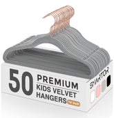 Smartor Kids Velvet Hangers 50-pack demonstrates space-saving closet organization.