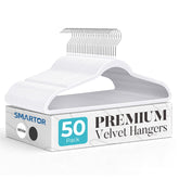 Smartor White Velvet Hangers 50-pack front view with slim, non-slip grip.