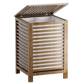 SMIBUY double laundry hamper with lid in walnut finish for organized laundry storage.