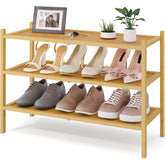 Smiry bamboo shoe rack with a 3-tier design for space-saving entryway organization