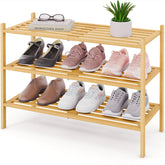 Smiry bamboo shoe rack 3-tier front view showing organized entryway