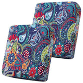 Smiry blue-green printed cushion cover closeup showing soft stretch and color detail.
