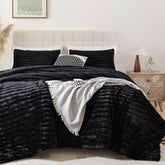 Smoofy Fluffy Queen Comforter Set displayed on bed for all-season warmth and style.