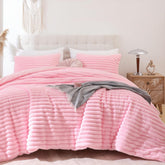 Smoofy Fluffy Queen comforter front view in pink plush warmth