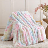 Smoofy rainbow bubble texture faux fur throw on a sofa for cozy decor