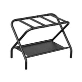 Smuxee black luggage rack folded for compact under-bed storage.