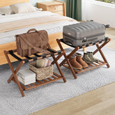 Smuxee luggage rack, fully assembled and ready for use in a guest room