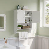 Smuxee white wall-mounted cabinet with towel bar, front view for bathroom organization.