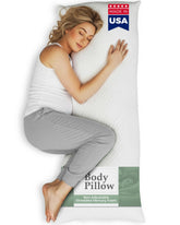 Snuggle-Pedic body pillow for adults in front view providing full-body support for sleep.