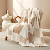 Snuggle Sac checkered blanket beige throw for cozy couch evenings.