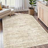 Soalmost 4x6 beige living room rug with non-slip backing for safety.