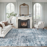 Soalmost Abstract Rug 8x10 with neutral design enhances modern living rooms.