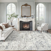 Soalmost washable area rug 8x10 in blue ivory for easy cleaning in busy homes.