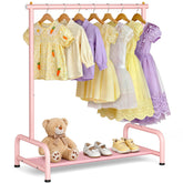 Soarine Kids Clothing Rack pink front view for easy garment access
