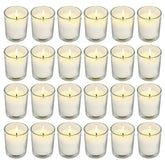 Soft Breeze ivory unscented votive candles glow softly for wishing and ambience.