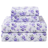 Softan purple floral queen sheet close-up shows ultra-soft fabric texture for comfortable sleep.