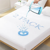 Softhour full-size waterproof mattress protector 2-pack packaging guarding against spills