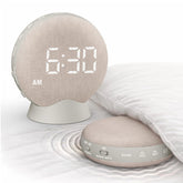 SolaceRise alarm clock front view showing 110dB alert for heavy sleepers.