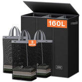 SOLEDI 160L three-section hamper front view shows spacious organization