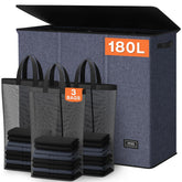 SOLEDI 180L hamper with lid shows a sturdy build for reliable storage.