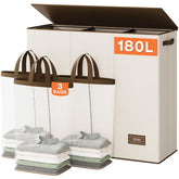 SOLEDI 180L three-section laundry hamper showing organized sorting layout.