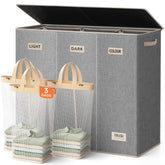 SOLEDI 200L three-section hamper with lid for organized sorting and odor control