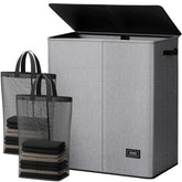 SOLEDI dual-laundry-basket with lid closed, showcasing sturdy structure for tidy spaces.