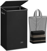SOLEDI laundry hamper in black with lid keeps clutter out of sight and odors contained.