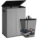 SOLEDI laundry hamper with lid in grey hides laundry and keeps spaces tidy.