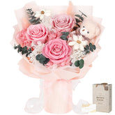 SOLUNOX preserved flowers bouquet with bear, a long-lasting gift-ready centerpiece.