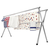 Solvestis clothes drying rack, adjustable length, suits shirts to quilts for versatile drying.