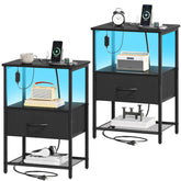 Somdot black nightstand 2-pack with charging station keeps bedside devices powered and organized.