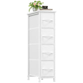 Somdot narrow dresser front view with four fabric drawers for compact storage.