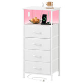 Somdot White Nightstand with charging station keeps bedside devices powered