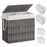 SONGMICS 130L clothes hamper with lid keeps odors in and organized laundry.