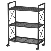 Songmics 3-tier metal rack with wheels for versatile entryway storage.