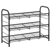 SONGMICS 3-tier shoe rack in closet demonstrating space-saving design and capacity