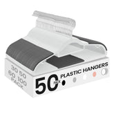 SongMics 50-pack heavy-duty plastic hangers in white and dark gray maximize closet organization.