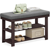 SONGMICS bamboo shoe bench with slate gray finish for organized entryway seating