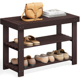 Songmics bamboo shoe rack bench with 3-tier shelves for organized entryways.