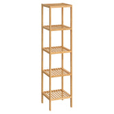 Songmics bamboo storage shelf side view demonstrates compact, space-saving design for small rooms.