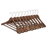 SongMics extra-wide wooden hangers with walnut finish display elegant storage and wardrobe organization.
